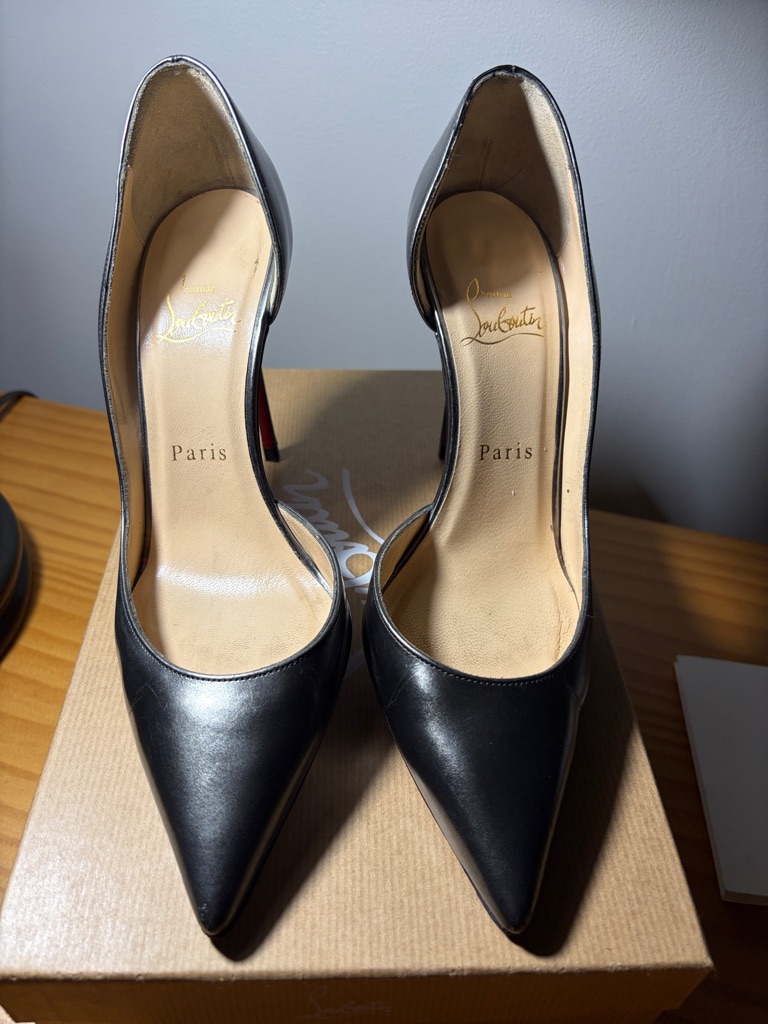 Christian Louboutin Black Pointed-Toe Leather Pumps With Signature Red Soles